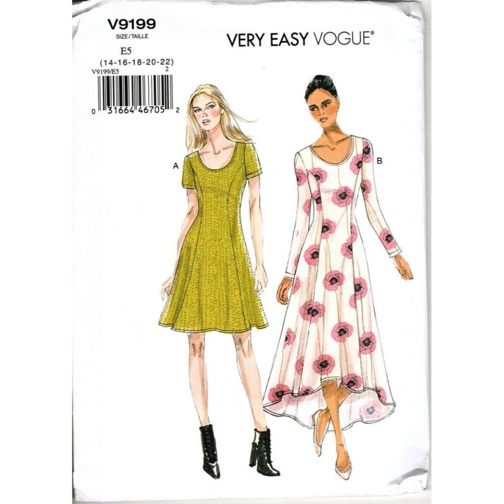 Very Easy Vogue V9199 Misses 14 to 22 Princess Seam Dress Uncut Sewing Pattern